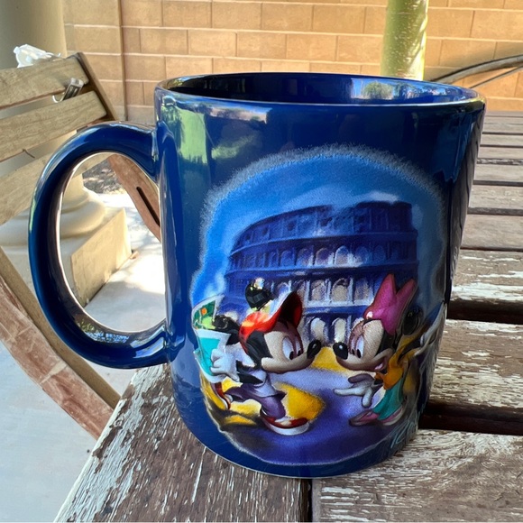 Disney Store Rome Roma Colosseum Mickey Mouse & Minnie Mouse 3D Ceramic Mug Blue - Picture 10 of 14